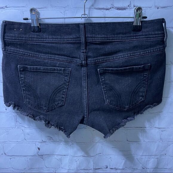 Hollister Black Denim Jean Short Cut Offs Raw Hem - Picture 3 of 3